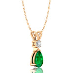 Emerald Teardrop Pendant with Solitaire Diamond - GeumJewels