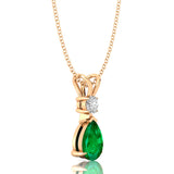 Emerald Teardrop Pendant with Solitaire Diamond - GeumJewels
