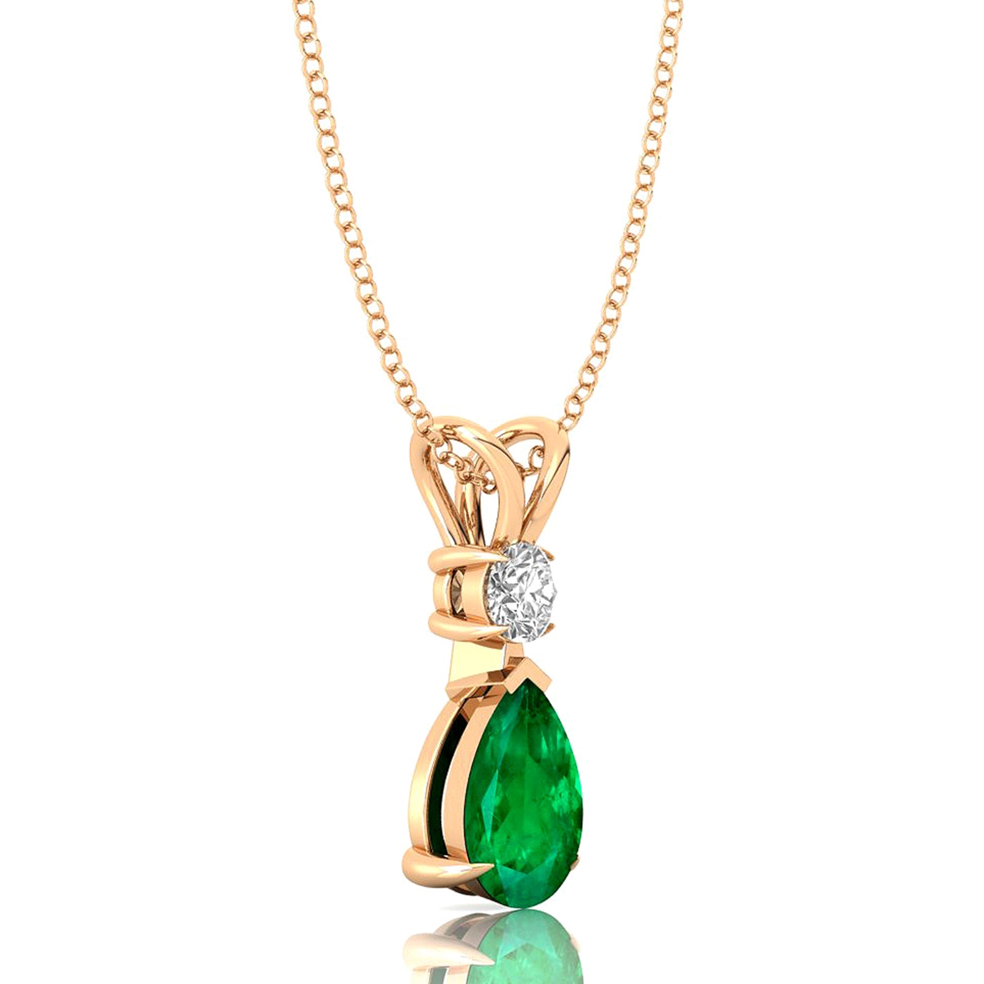 Emerald Teardrop Pendant with Solitaire Diamond - GeumJewels