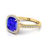Halo Diamond Engagement Ring with Cushion Cut Tanzanite - GeumJewels