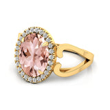 Vintage Love Inspired Oval Morganite Halo Diamond Engagement Ring - GeumJewels