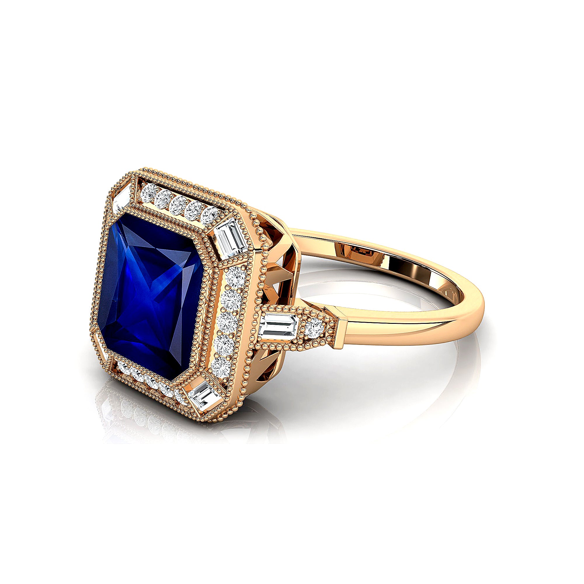 Vintage Style Square Cut Blue Sapphire Diamond Ring - GeumJewels
