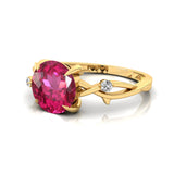 Criss Cross Nature Inspired Diamond Ring  with Round Pink Sapphire - GeumJewels