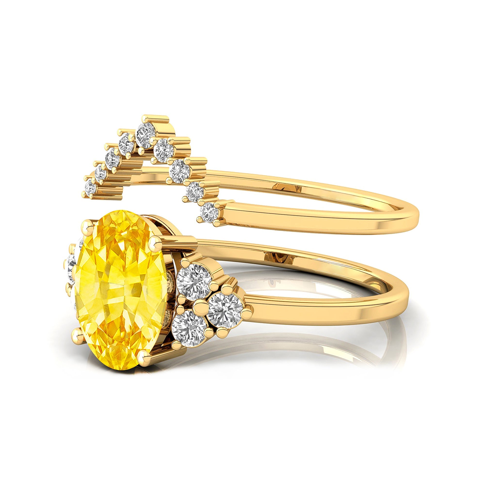 Yellow Sapphire Gold Ring With Stackable Diamond Band - GeumJewels