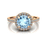 Classic Round Halo Diamonds with Solitaire Aquamarine Engagement Ring - GeumJewels