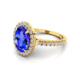 Oval Solitaire Tanzanite Halo Diamond Engagement Ring - GeumJewels