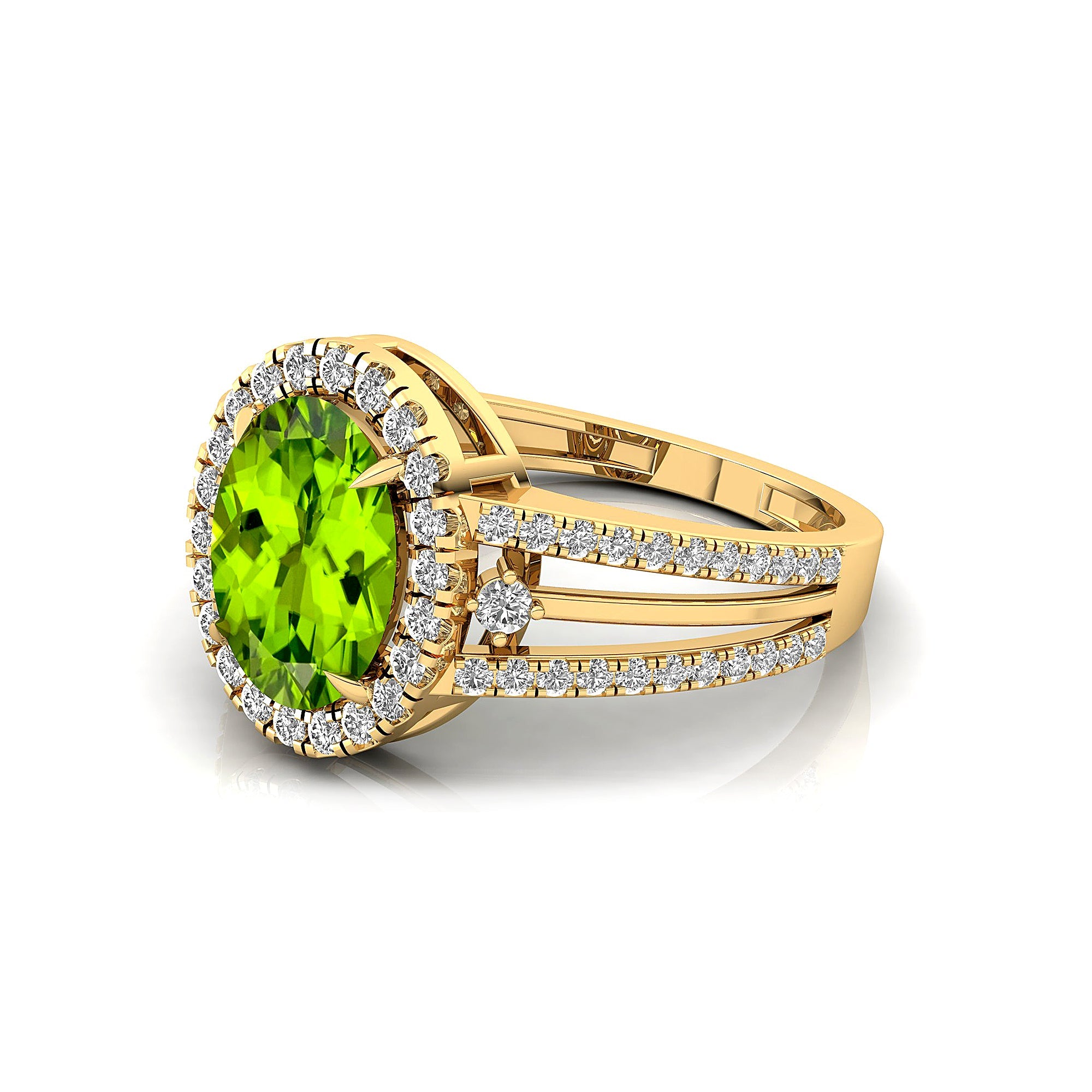 Solitaire Oval Peridot Split Shank Diamond Engagement Ring - GeumJewels