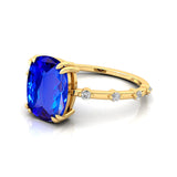 Cushion Cut Tanzanite Engagement Ring with Distant Diamond Band - GeumJewels