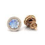 Round Solitaire Moonstone Halo Diamond Stud Earrings - GeumJewels