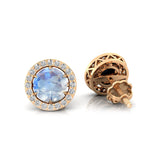 Round Solitaire Moonstone Halo Diamond Stud Earrings - GeumJewels