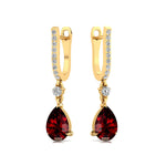 Lever Back Diamond Drop Earrings with Pear Cut Garnet - GeumJewels