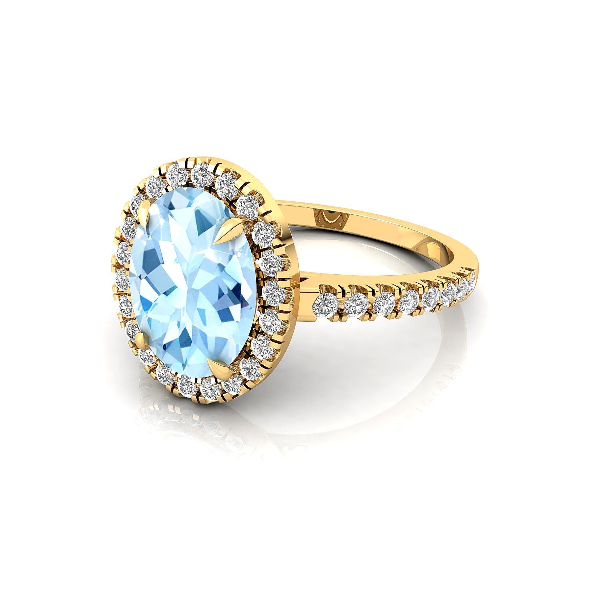 Oval Solitaire Aquamarine Halo Diamond Engagement Ring - GeumJewels