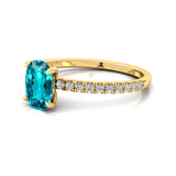 Long Cushion Paraiba Tourmaline Thin Diamond Promise Ring - GeumJewels