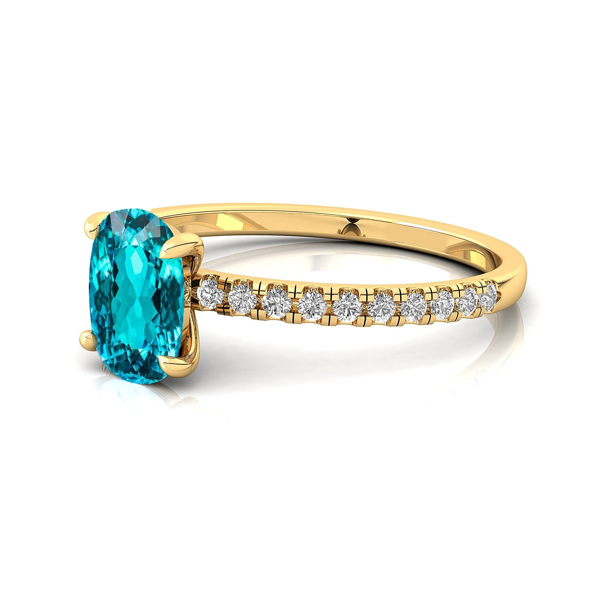 Long Cushion Paraiba Tourmaline Thin Diamond Promise Ring - GeumJewels
