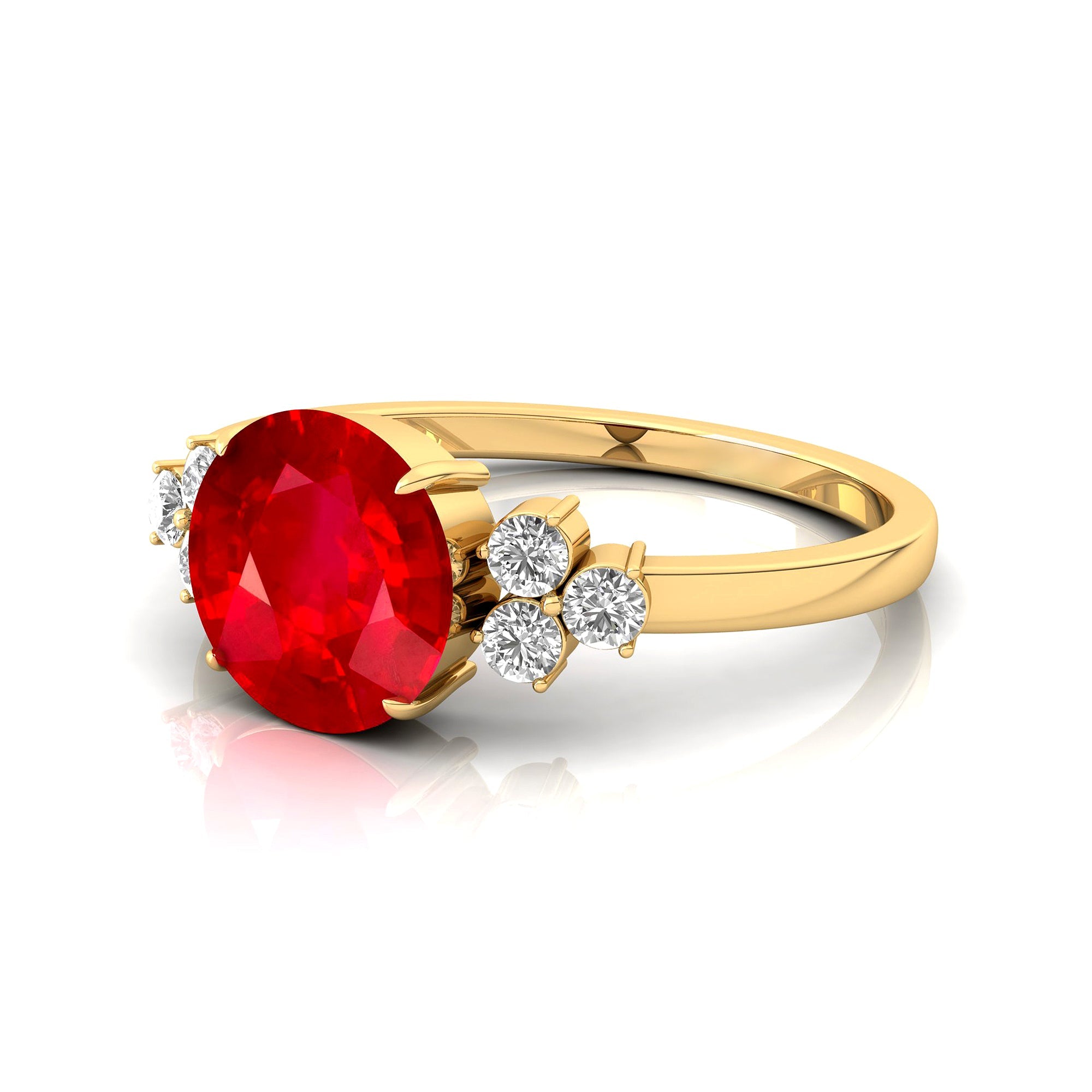 Trio Diamond Engagement Ring with Round Solitaire Ruby - GeumJewels