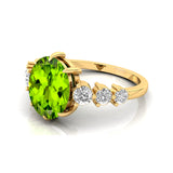 Oval Cut Peridot with Graduated Diamonds Ring - GeumJewels