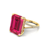 Emerald Cut Pink Sapphire Split Shank Engagement Ring with Diamonds - GeumJewels