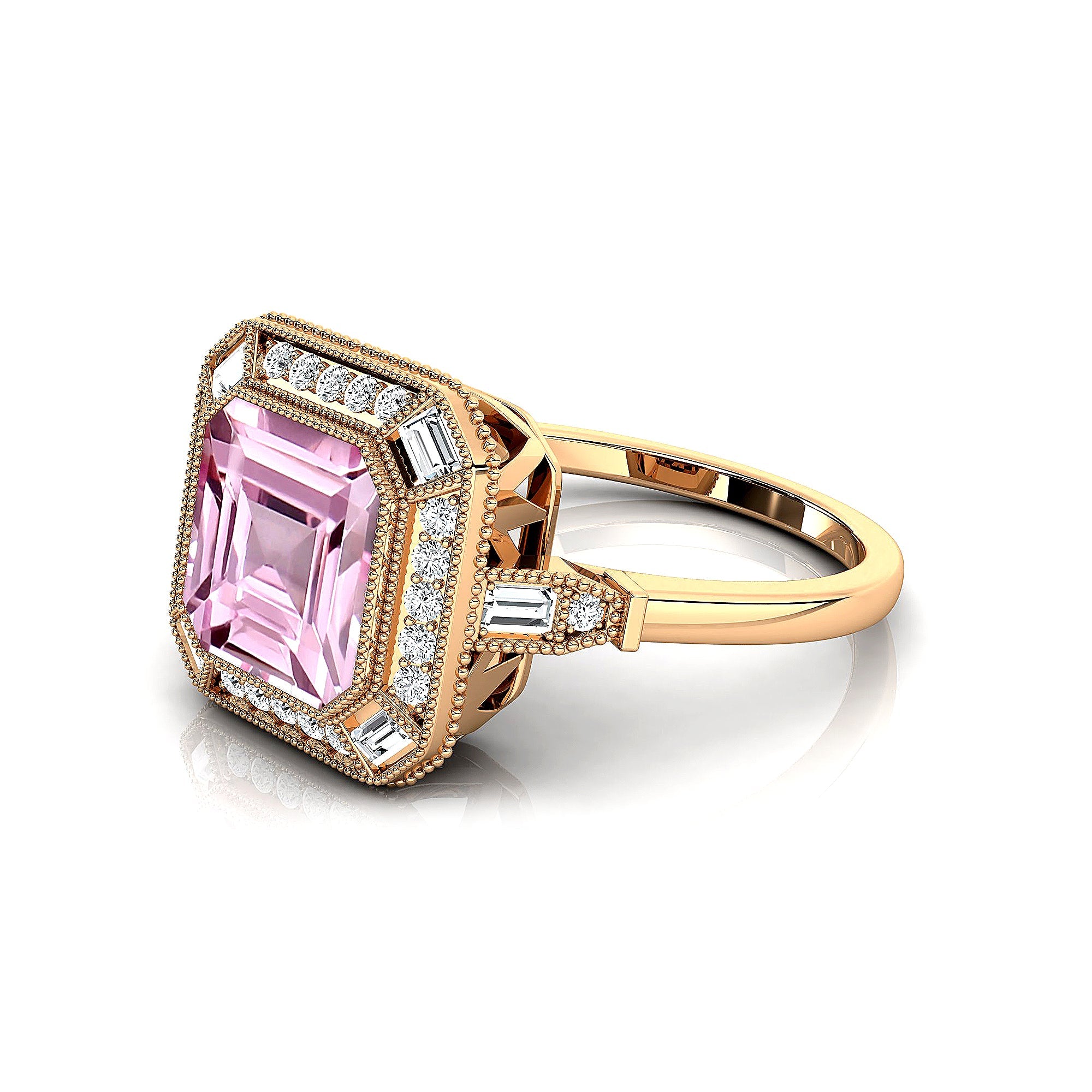Vintage Style Square Cut Morganite Diamond Ring - GeumJewels