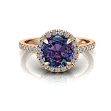 Classic Round Halo Diamonds with Solitaire Alexandrite Engagement Ring - GeumJewels