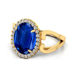 Vintage Love Inspired Oval Blue Sapphire Halo Diamond Engagement Ring - GeumJewels