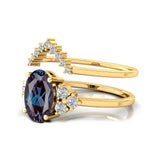 Alexandrite Solitaire Gold Ring With Stackable Diamond Band - GeumJewels