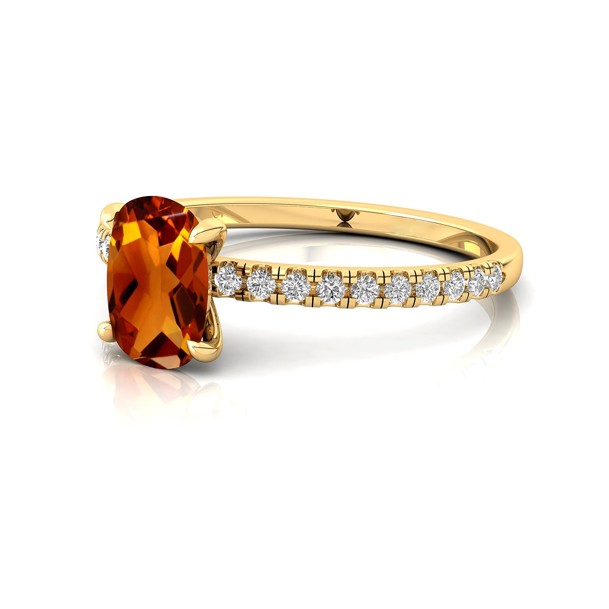 Long Cushion Citrine Thin Diamond Promise Ring - GeumJewels