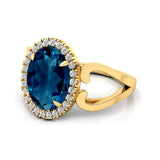 Vintage Love Inspired Oval London Blue Topaz Halo Diamond Engagement Ring - GeumJewels