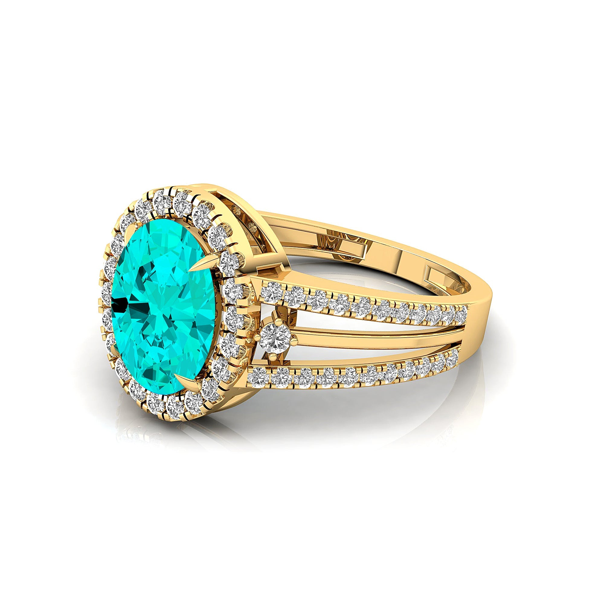 Solitaire Oval Paraiba Tourmaline Split Shank Diamond Engagement Ring - GeumJewels