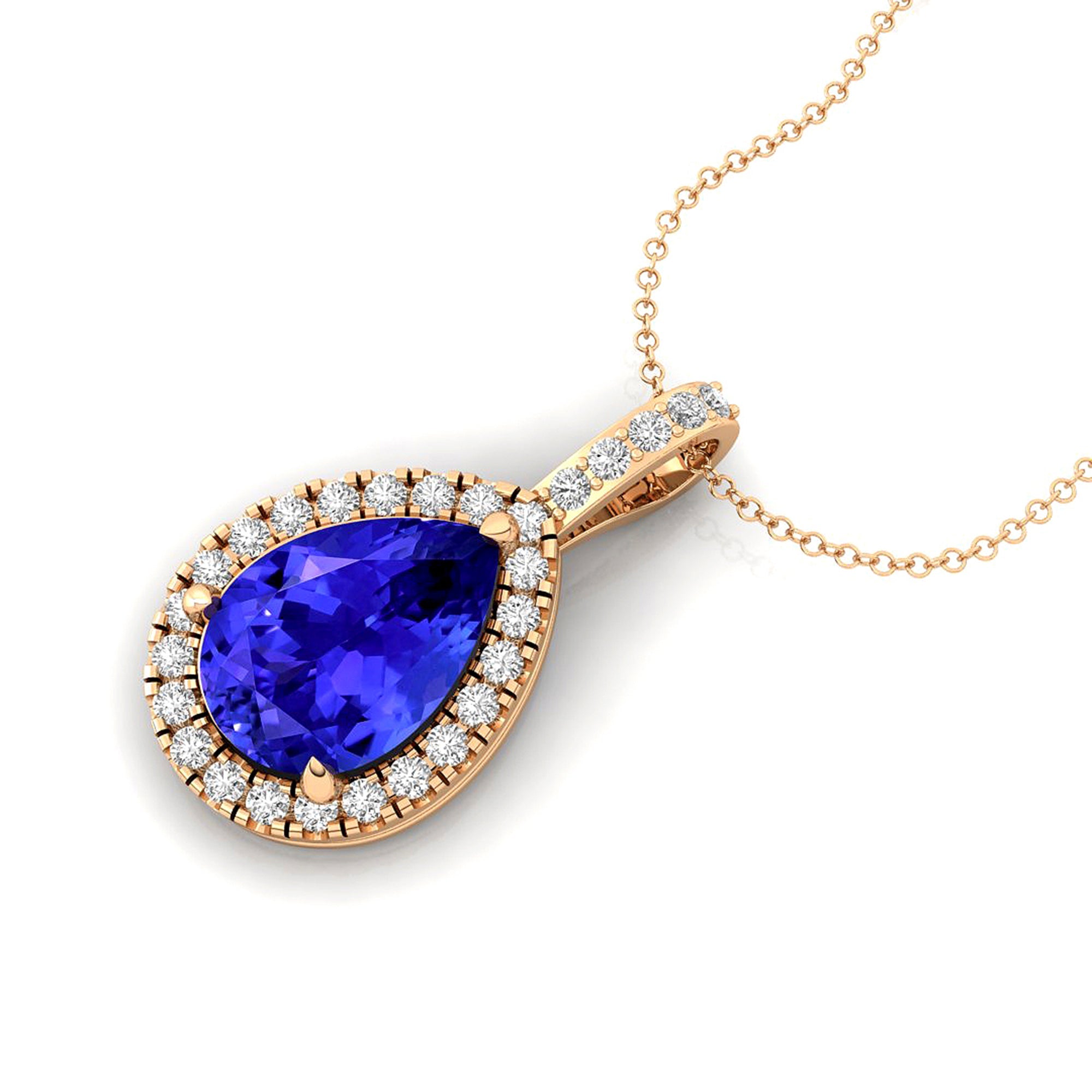 Tanzanite Teardrop Pendant with Diamond Halo - GeumJewels