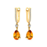 Lever Back Diamond Drop Earrings with Pear Cut Citrine - GeumJewels