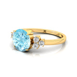 Trio Diamond Engagement Ring with Round Solitaire Aquamarine - GeumJewels