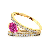 Fashionable V Shaped Diamond Ring with Pear Cut Pink Sapphire - GeumJewels