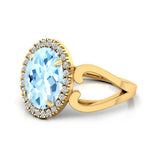 Vintage Love Inspired Oval Aquamarine Halo Diamond Engagement Ring - GeumJewels