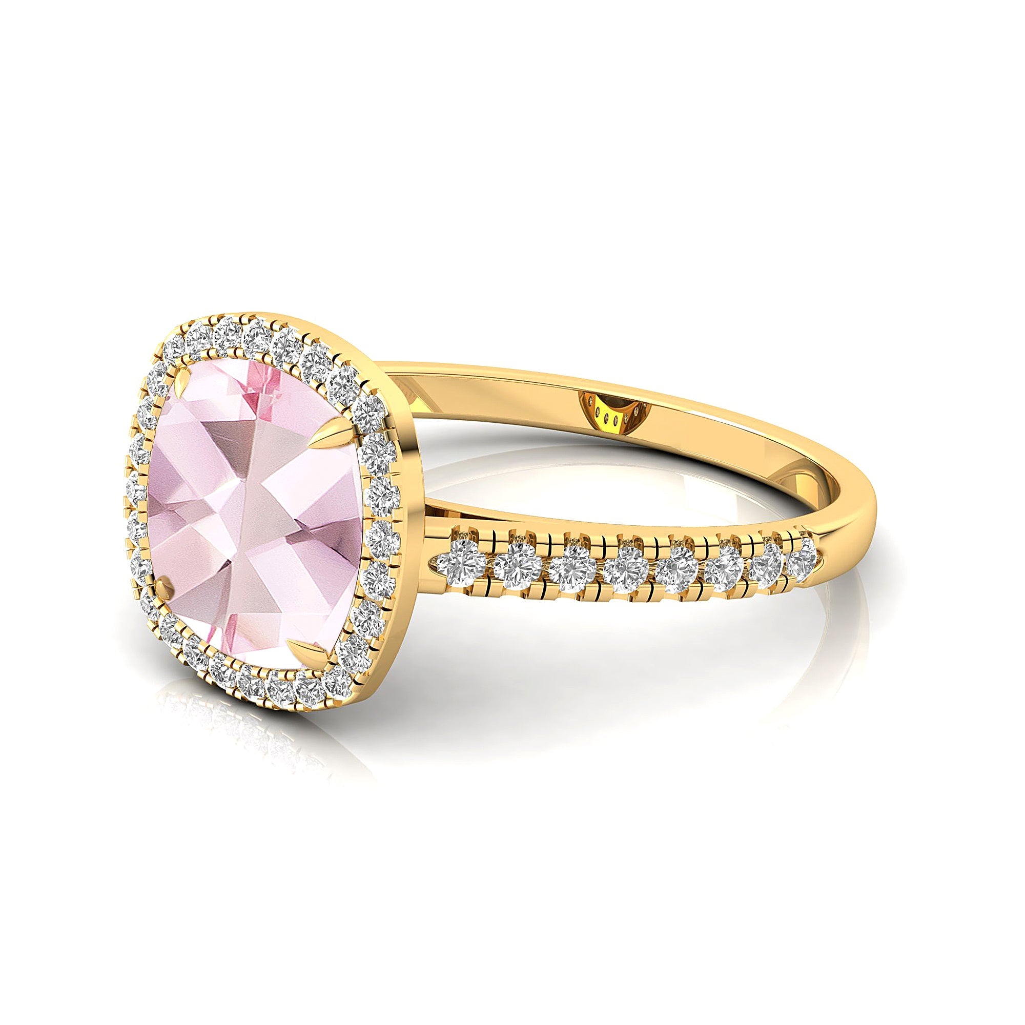 Halo Diamond Engagement Ring with Cushion Cut Morganite - GeumJewels