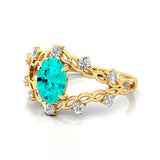 Flower Inspired Ring with Oval Shaped Paraiba Tourmaline and Accent Diamonds - GeumJewels