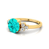 Trio Diamond Engagement Ring with Round Solitaire Paraiba Tourmaline - GeumJewels