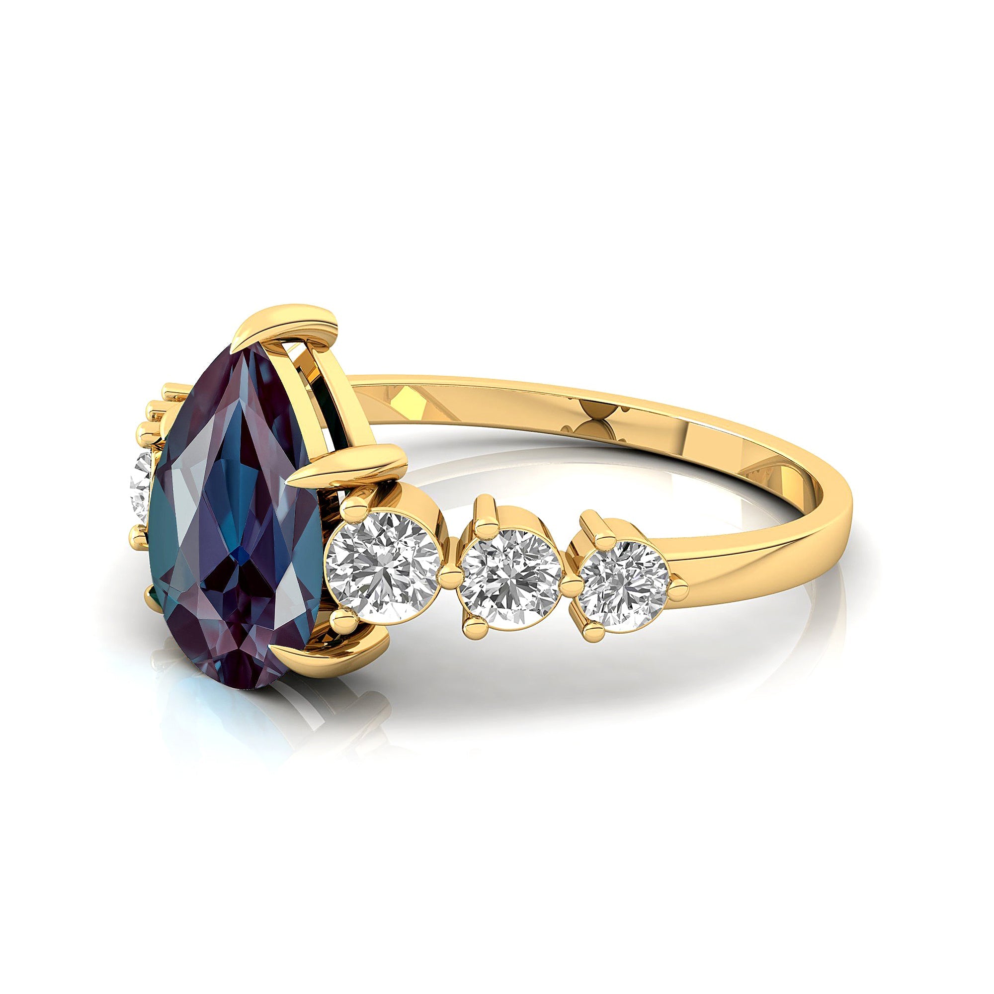 Pear Cut Alexandrite with Graduated Diamonds Ring - GeumJewels