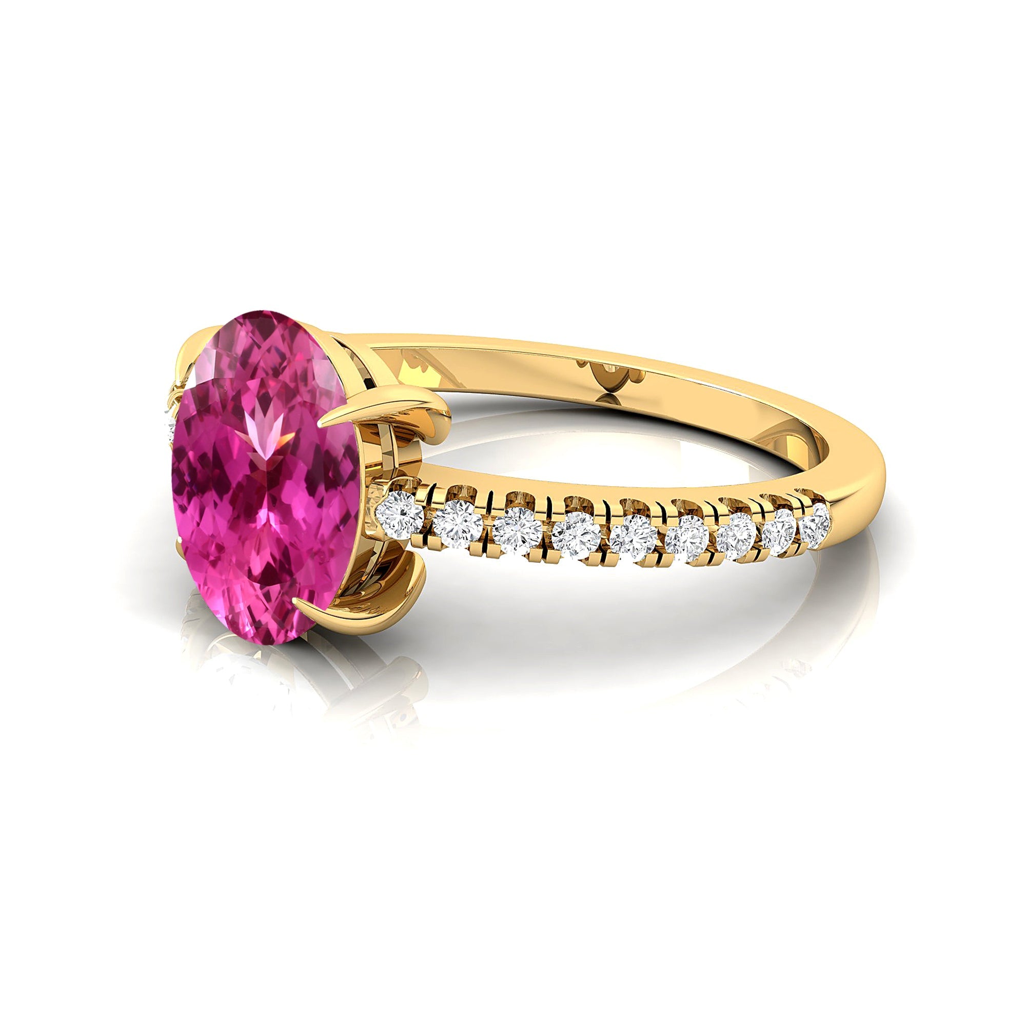 Oval Solitaire Pink Sapphire with Accent Diamonds Engagement Ring - GeumJewels