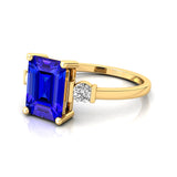 Emerald Cut Tanzanite and Diamond Three Stone Ring - GeumJewels