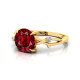 Criss Cross Nature Inspired Diamond Ring  with Round Garnet - GeumJewels
