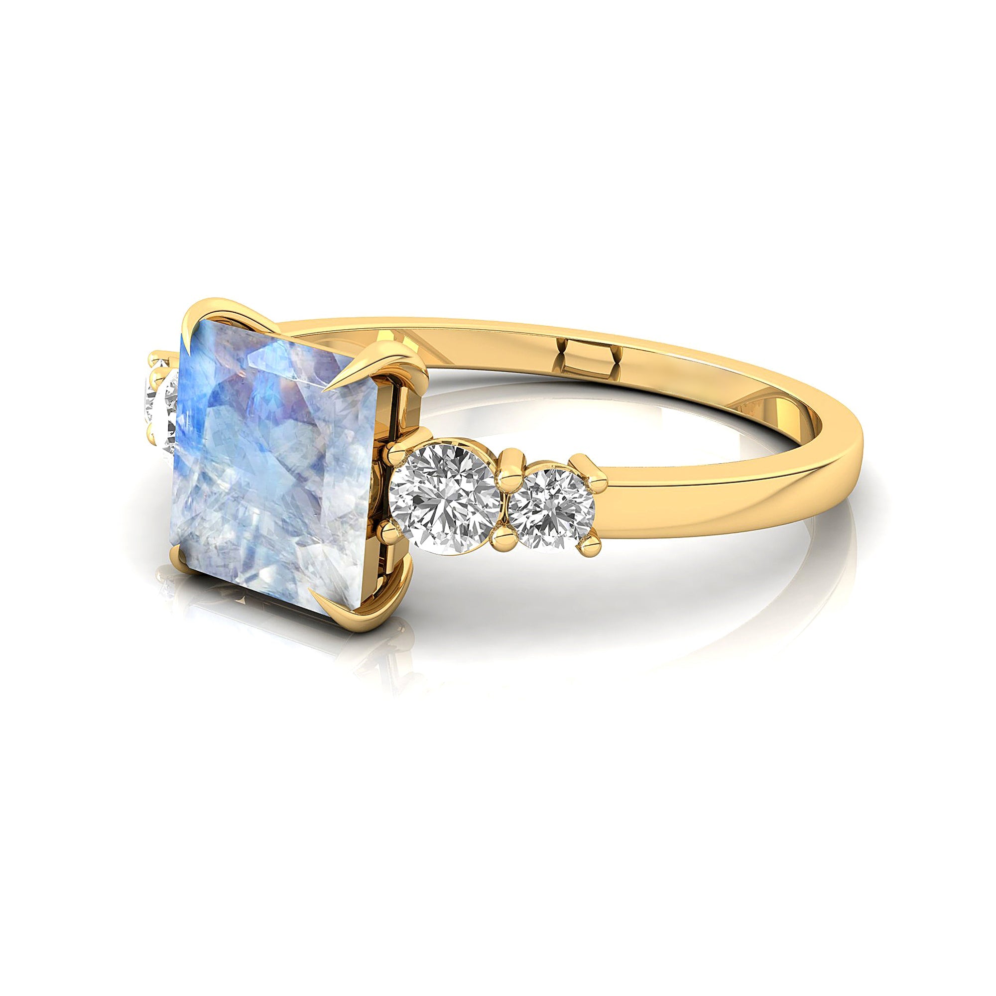 Princess Cut Moonstone Graduating Accent Diamond Ring - GeumJewels