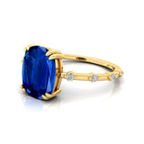 Cushion Cut Blue Sapphire Engagement Ring with Distant Diamond Band - GeumJewels