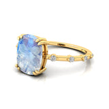 Cushion Cut Moonstone Engagement Ring with Distant Diamond Band - GeumJewels