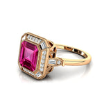 Vintage Style Square Cut Pink Sapphire Diamond Ring - GeumJewels
