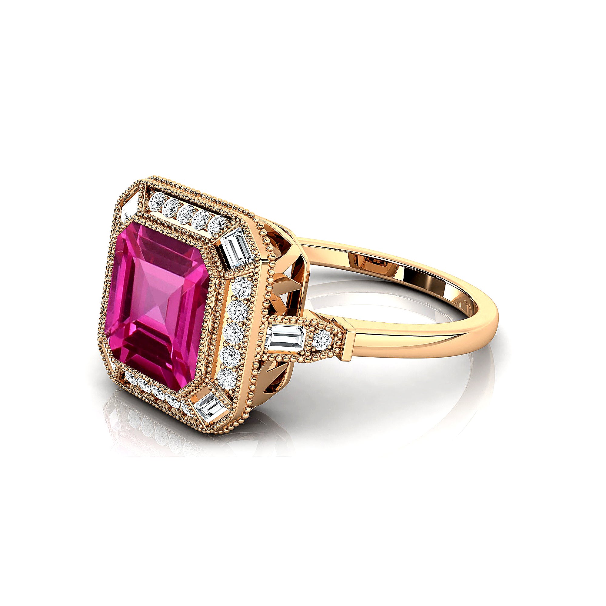 Vintage Style Square Cut Pink Sapphire Diamond Ring - GeumJewels