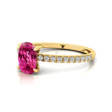 Long Cushion Pink Sapphire Thin Diamond Promise Ring - GeumJewels