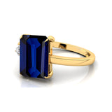 Emerald Shaped Blue Sapphire with 3mm Accent Solitaire Engagement Ring - GeumJewels