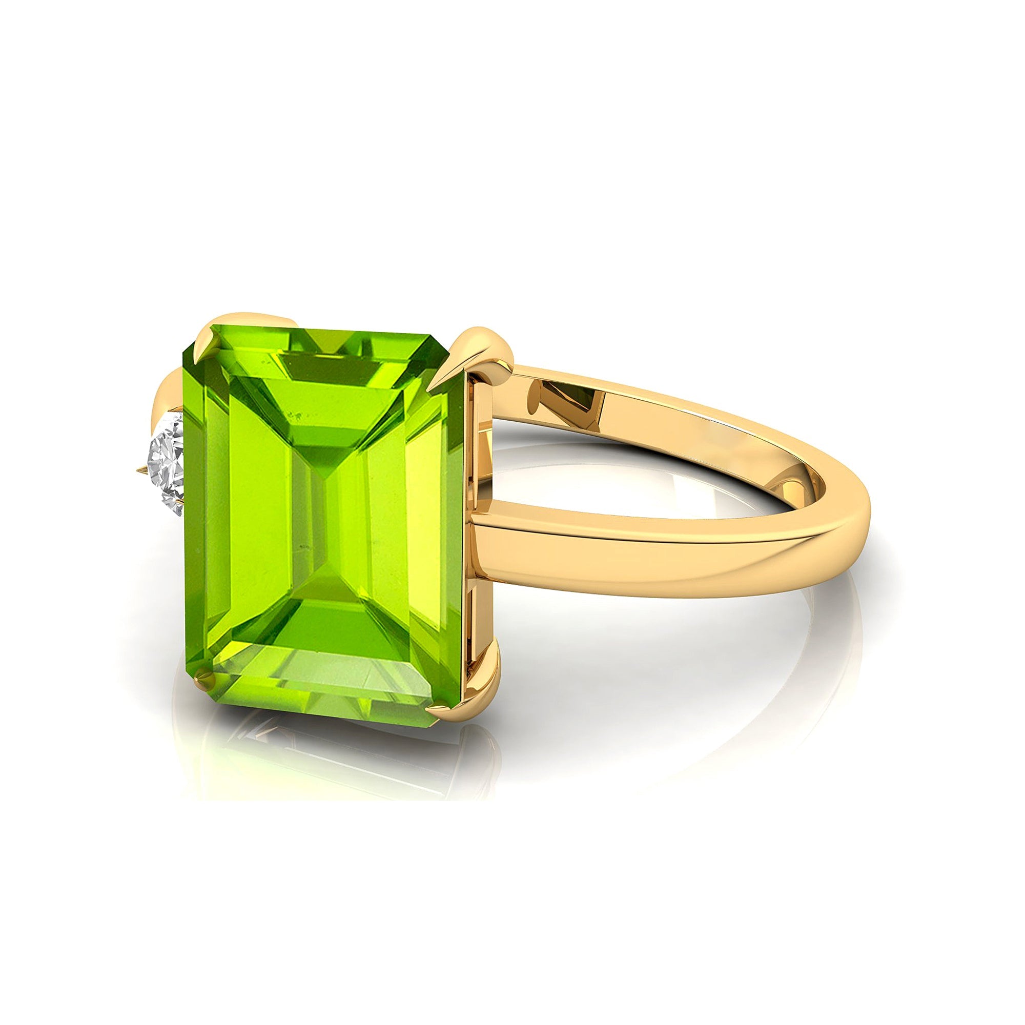 Emerald Shaped Peridot with 3mm Accent Solitaire Engagement Ring - GeumJewels