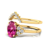 Pink Sapphire Solitaire Gold Ring With Stackable Diamond Band - GeumJewels