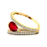 Fashionable V Shaped Diamond Ring with Pear Cut Ruby - GeumJewels